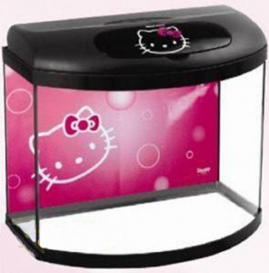 Аквариум HELLO KITTY  PEARL 40 чёрный фигурный, (Е27 (1х11 W), Pat Mini, корм ActiMin, фон), 40х25х3